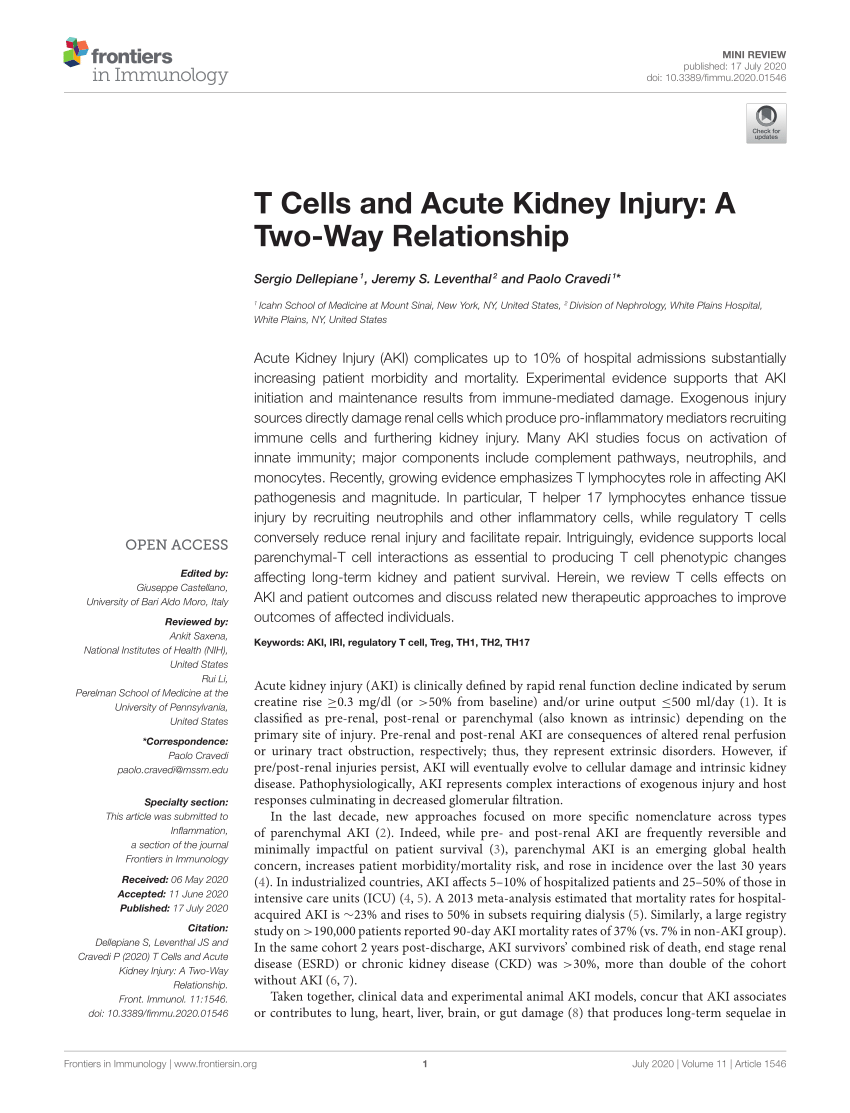 PDF) T Cells and Acute Kidney Injury: A Two-Way Relationship