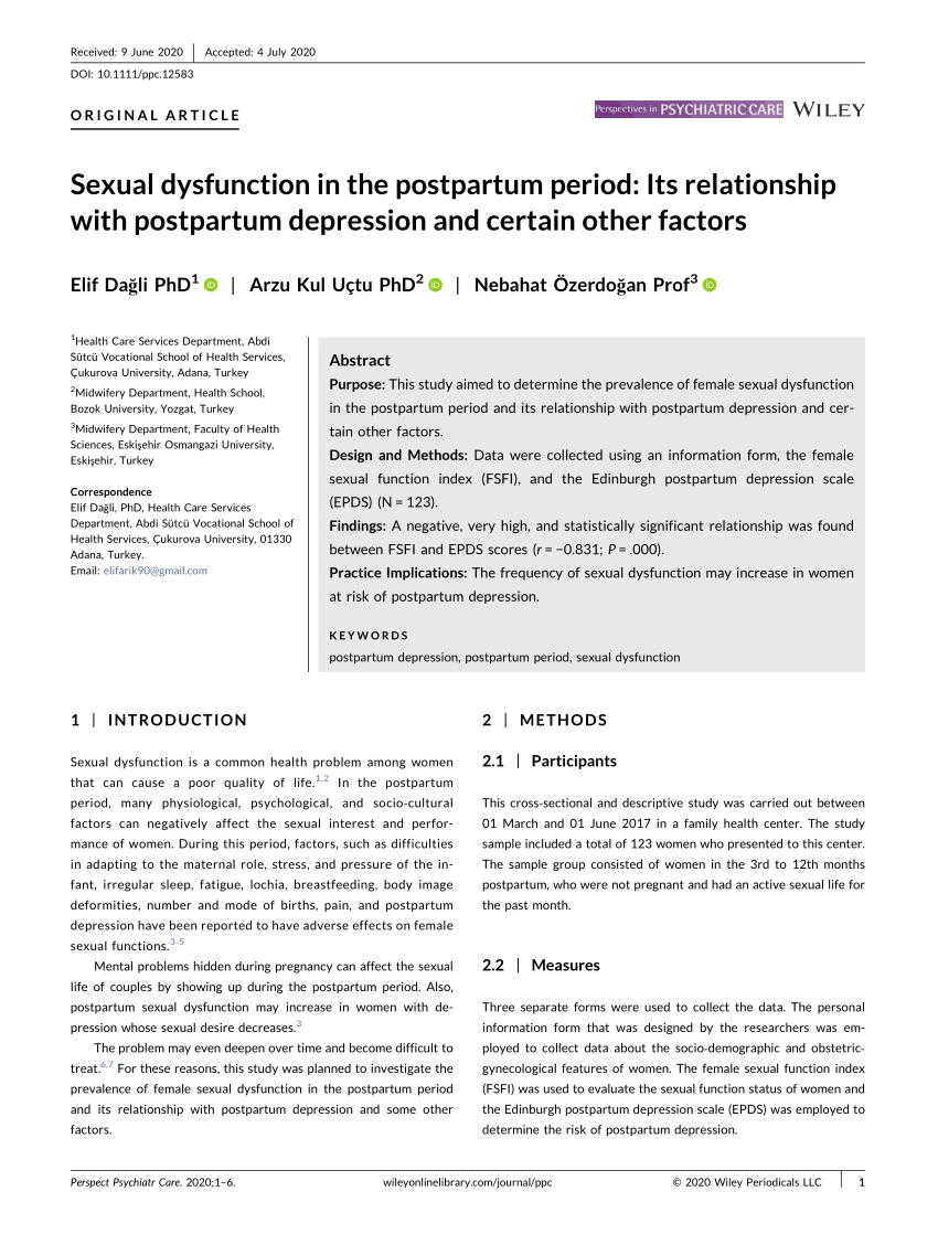 Pdf Sexual Dysfunction In The Postpartum Period Its Relationship With Postpartum Depression 