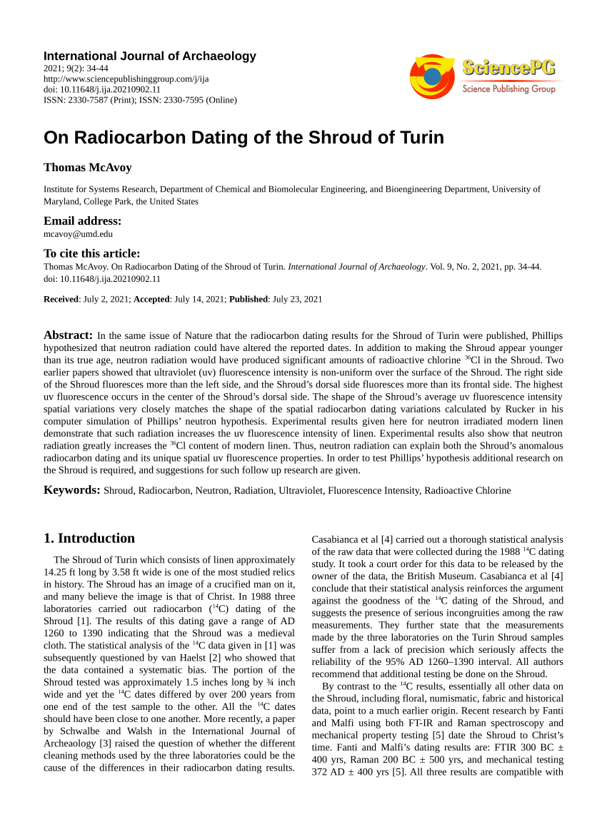 Dating turin shroud of Radiocarbon Dating