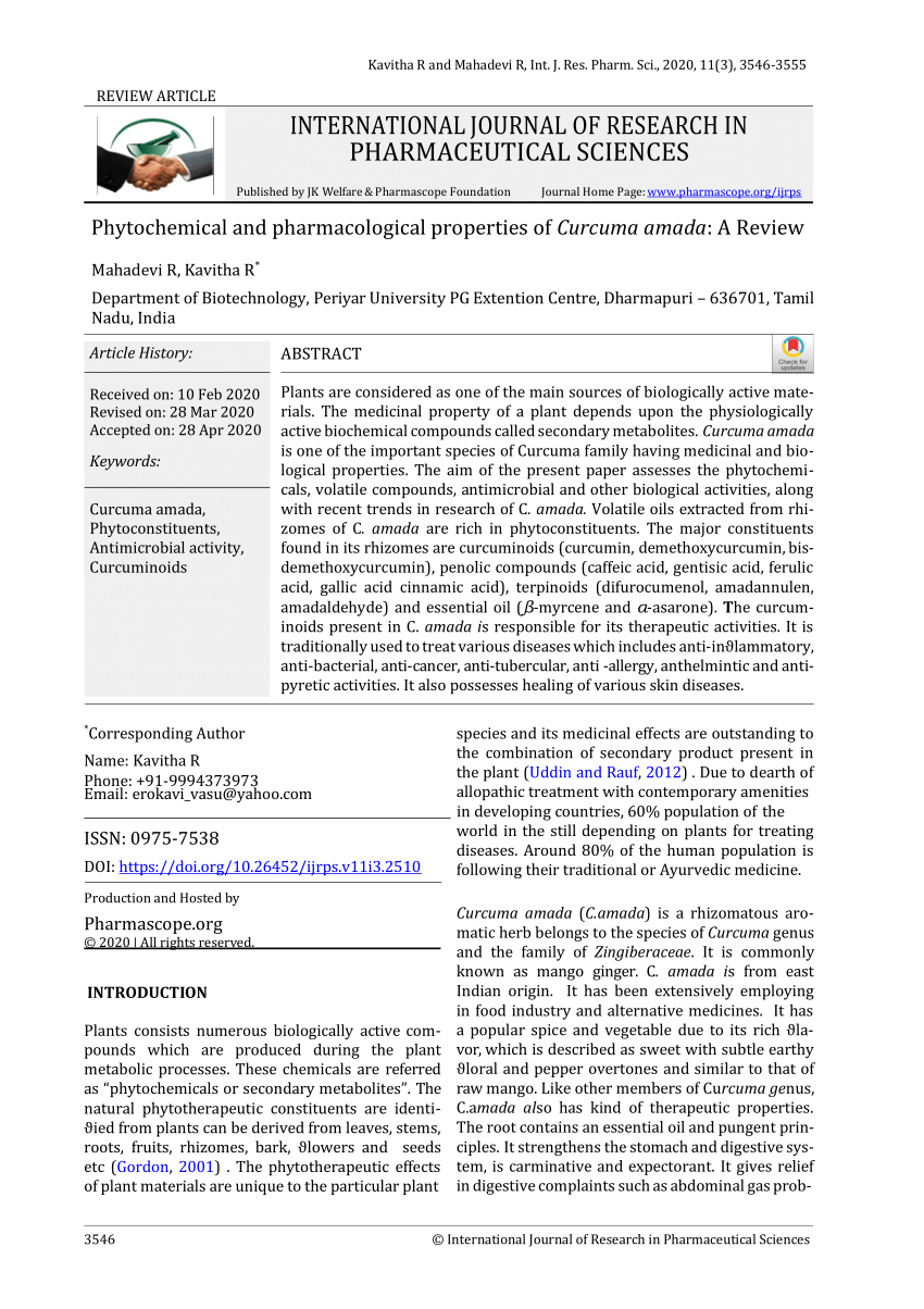 PDF) Phytochemical and pharmacological properties of Curcuma amada