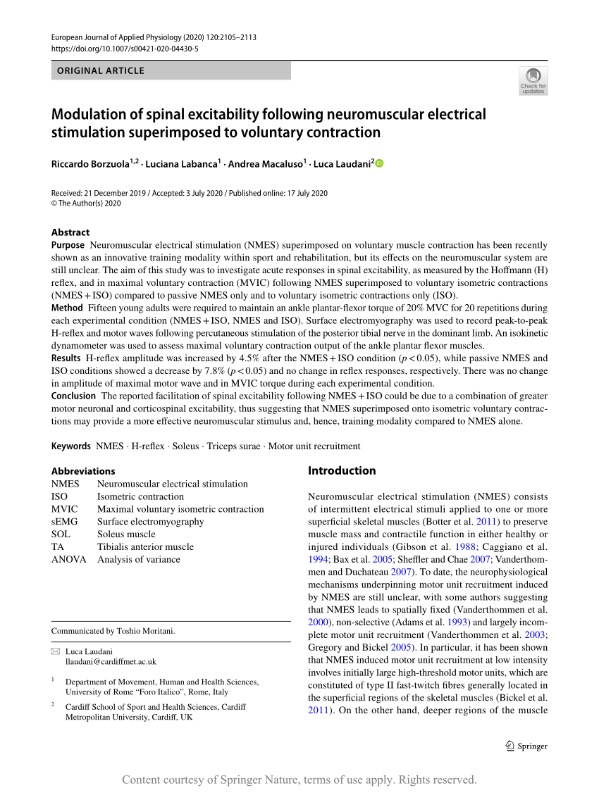 Effects of neuromuscular electrical stimulation and voluntary commands on  the spinal reflex excitability of remote limb muscles