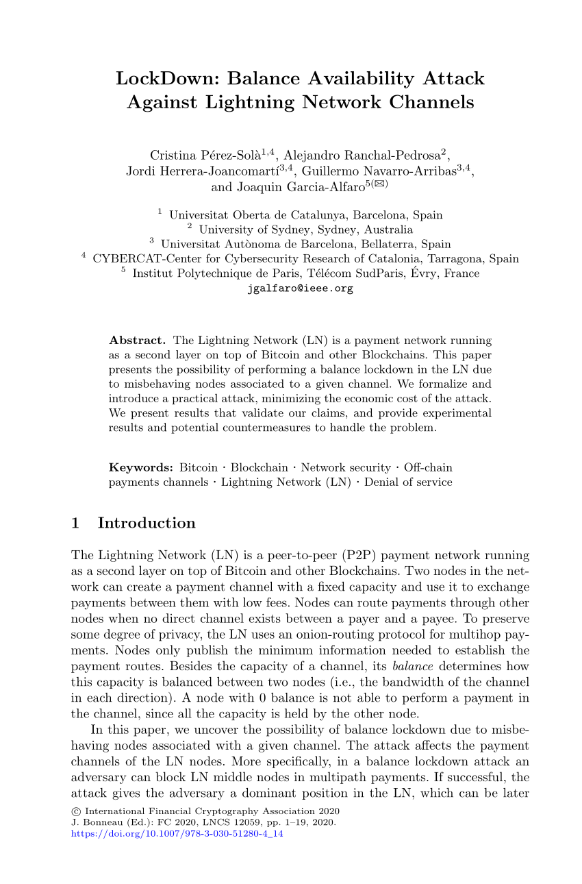 PDF) LockDown: Balance Availability Attack Against Lightning Network  Channels