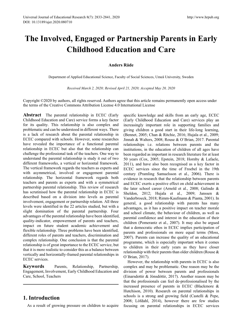 PDF) Parental involvement, engagement and partnership in their children's  learning during the primary school years Part 2 (A) Case Studies & 2 (B)  Oral Language Workshops Background  .. 005