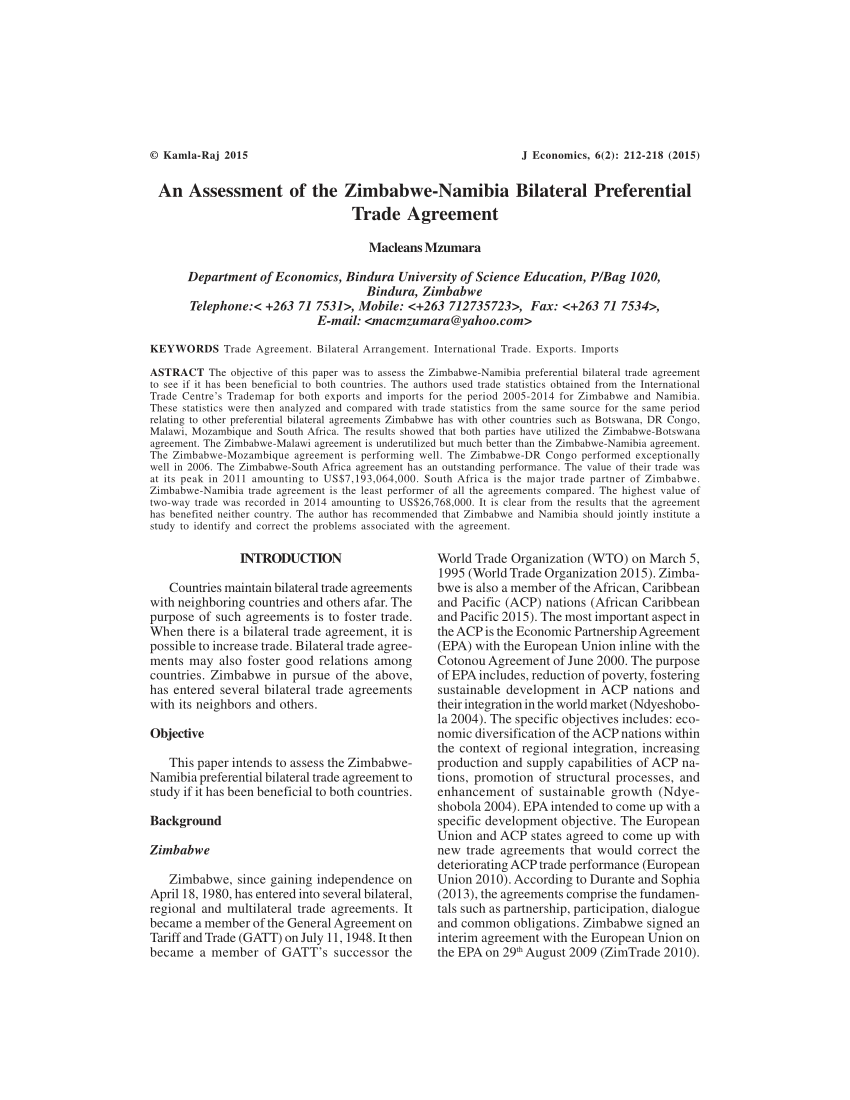 (PDF) An Assessment of the ZimbabweNamibia Bilateral Preferential