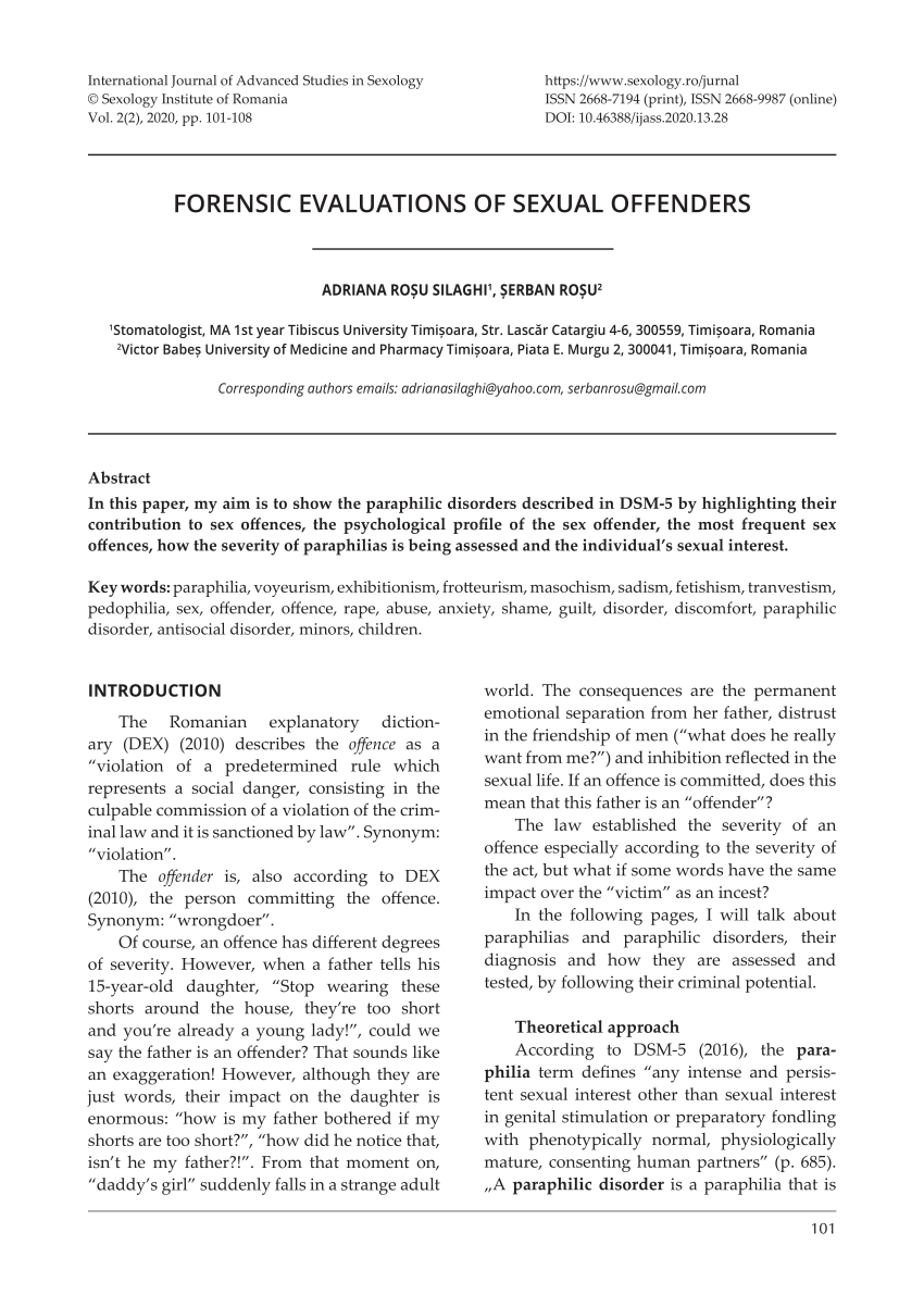 PDF) FORENSIC EVALUATIONS OF SEXUAL OFFENDERS