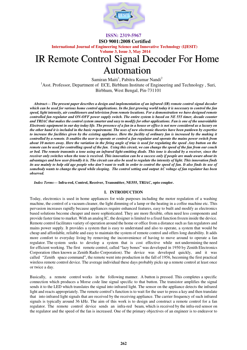 PDF) IR Remote Control Signal Decoder For Home Automation