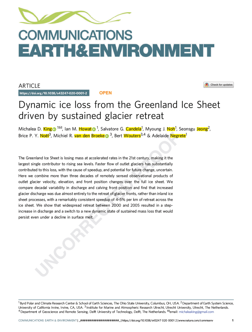 PDF) Dynamic ice loss from the Greenland Ice Sheet driven by ...
