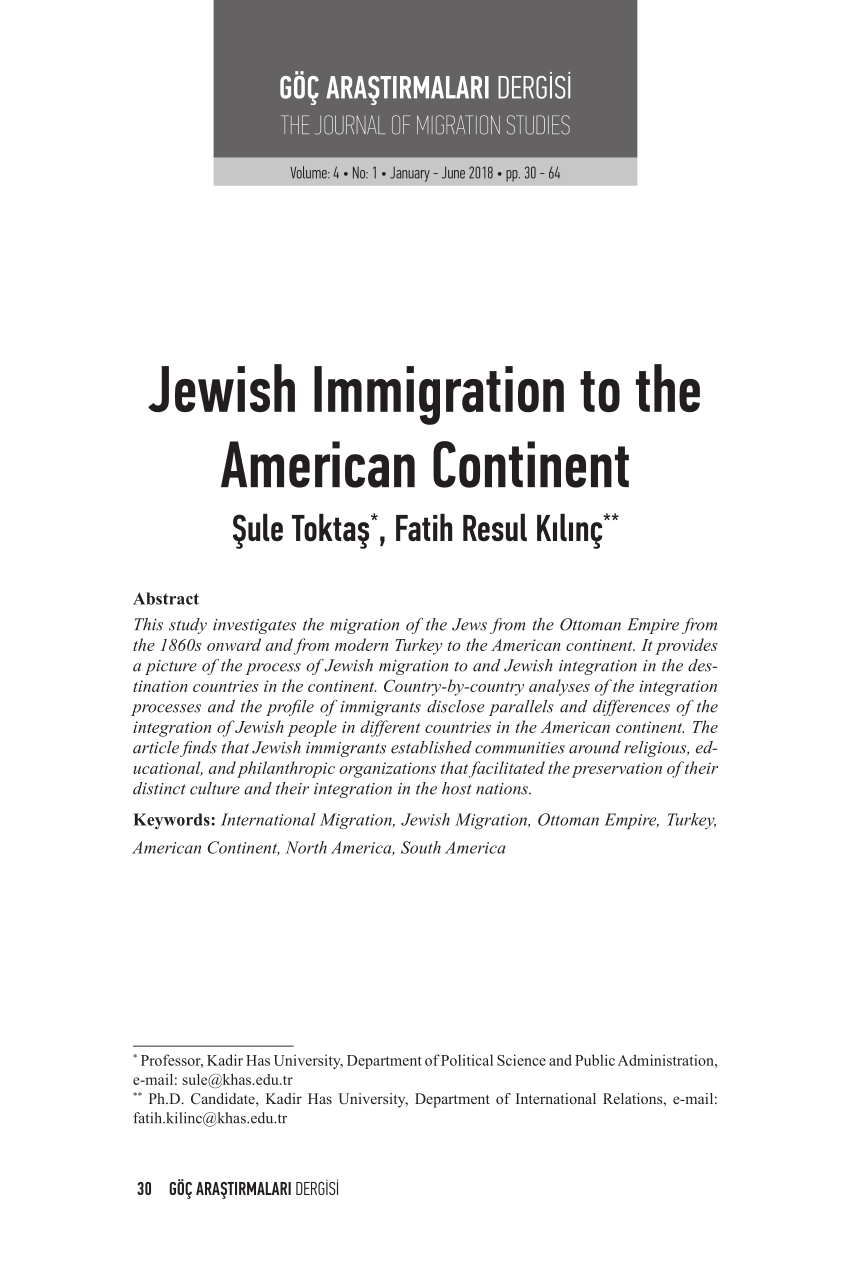 Pdf Jewish Immigration To The American Continent