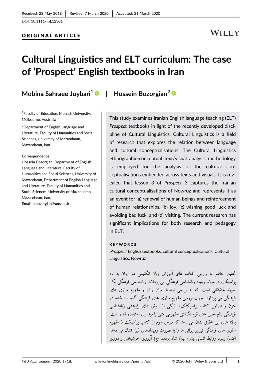 PDF) Cultural Linguistics and ELT curriculum: The case of 