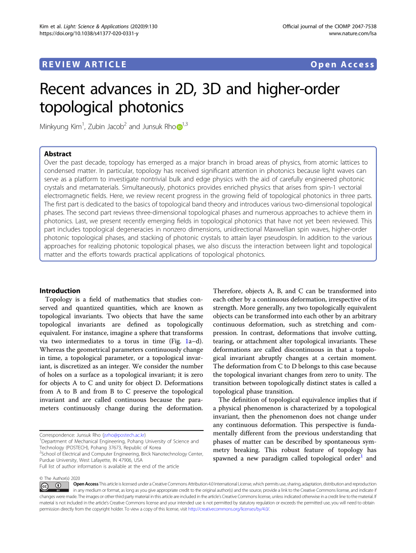 PDF) Recent advances in 2D, 3D and higher-order topological photonics