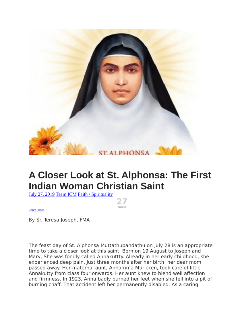 PDF) A Closer Look at St. Alphonsa: The First Indian Woman ...