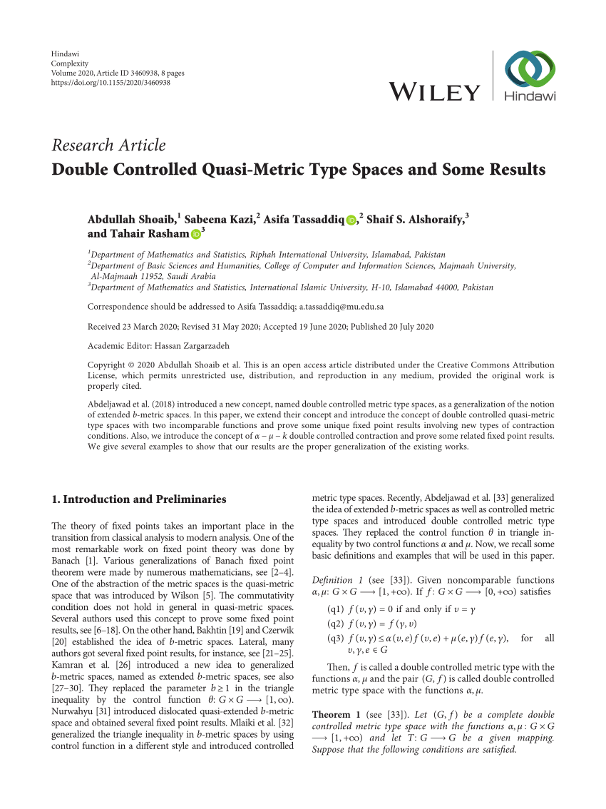Pdf Double Controlled Quasi Metric Type Spaces And Some Results