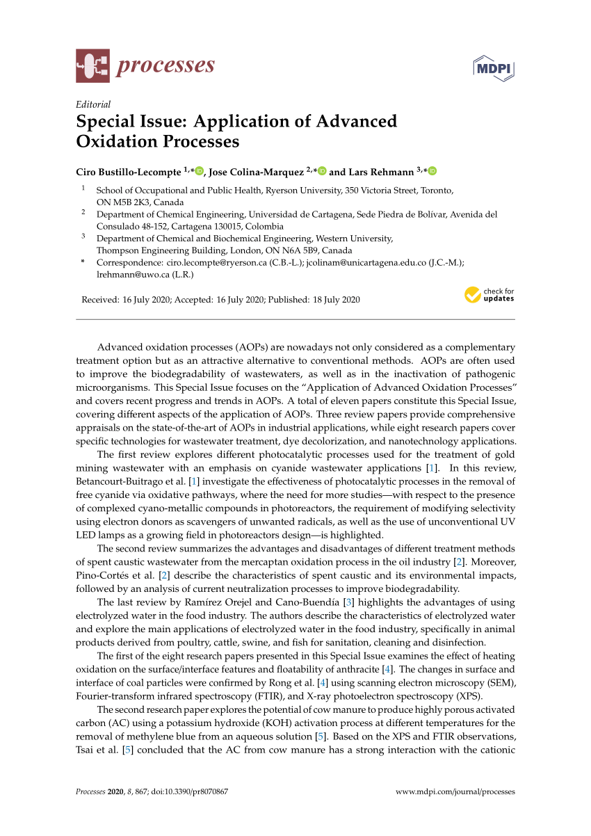 PDF Special Issue Application of Advanced Oxidation Processes