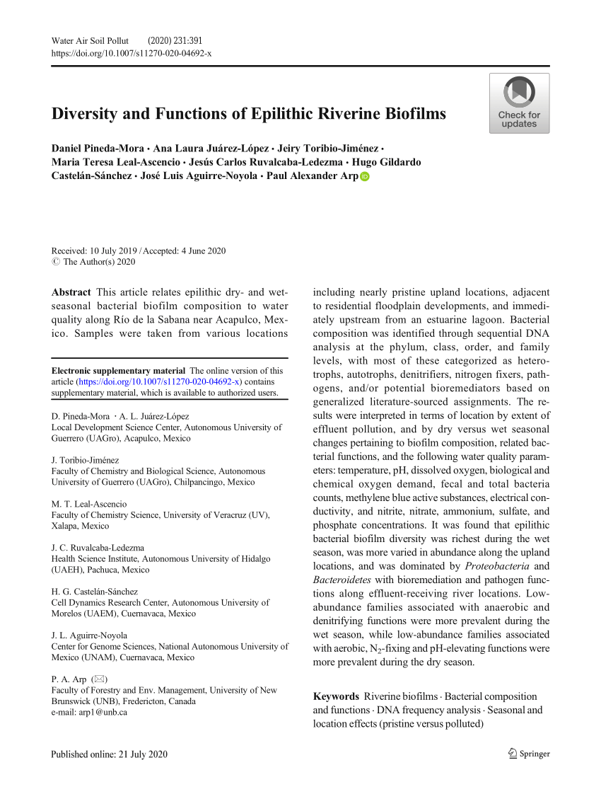 Pdf Diversity And Functions Of Epilithic Riverine Biofilms