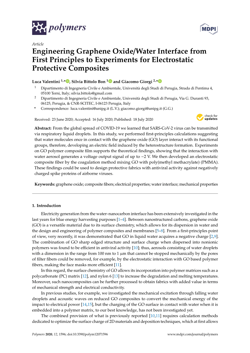 Pdf Engineering Graphene Oxide Water Interface From First Principles To Experiments For Electrostatic Protective Composites