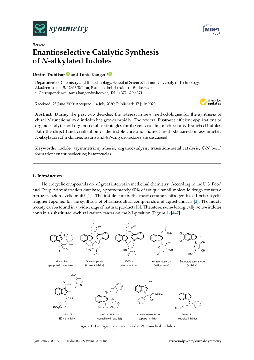 Pdf Enantioselective Catalytic Synthesis Of N Alkylated Indoles