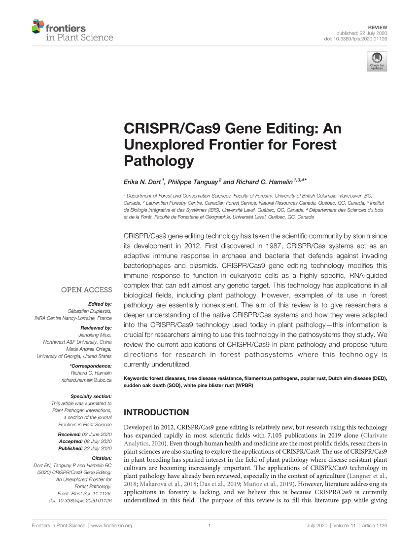 PDF) CRISPR/Cas9 Gene Editing: An Unexplored Frontier for Forest Pathology