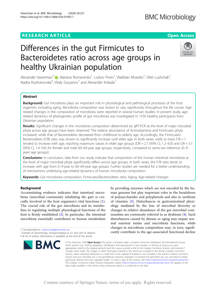 (PDF) Differences in the gut Firmicutes to Bacteroidetes ratio across