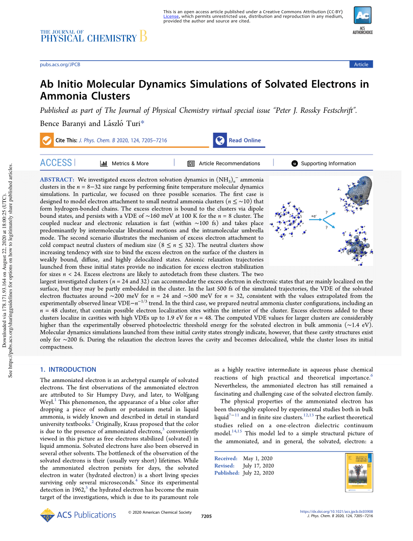 Pdf Ab Initio Molecular Dynamics Simulations Of Solvated Electrons In