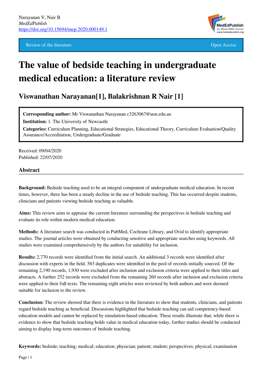 bedside teaching in medical education a literature review