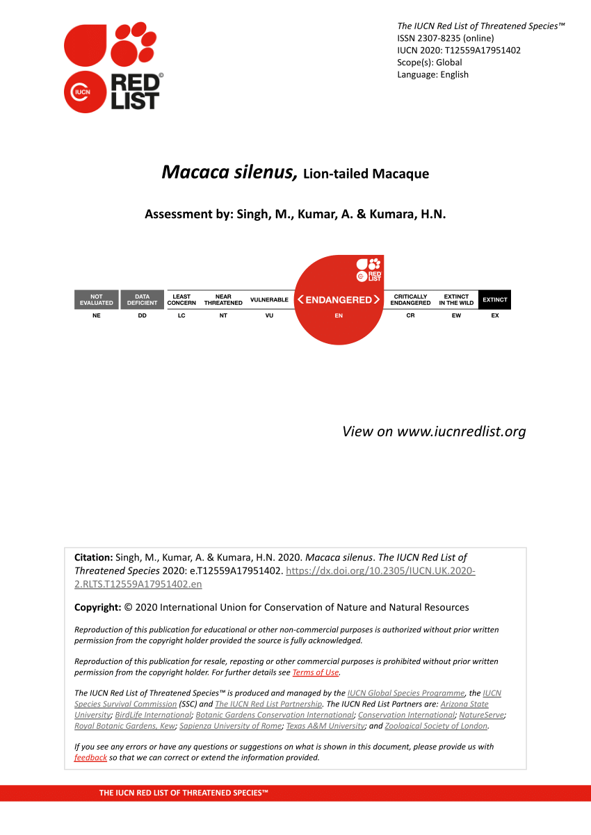 (PDF) Macaca silenus, Lion-tailed Macaque THE IUCN RED LIST OF