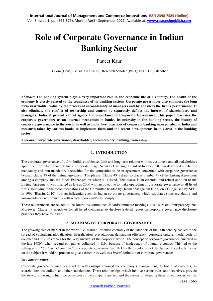research paper on corporate governance in banking sector