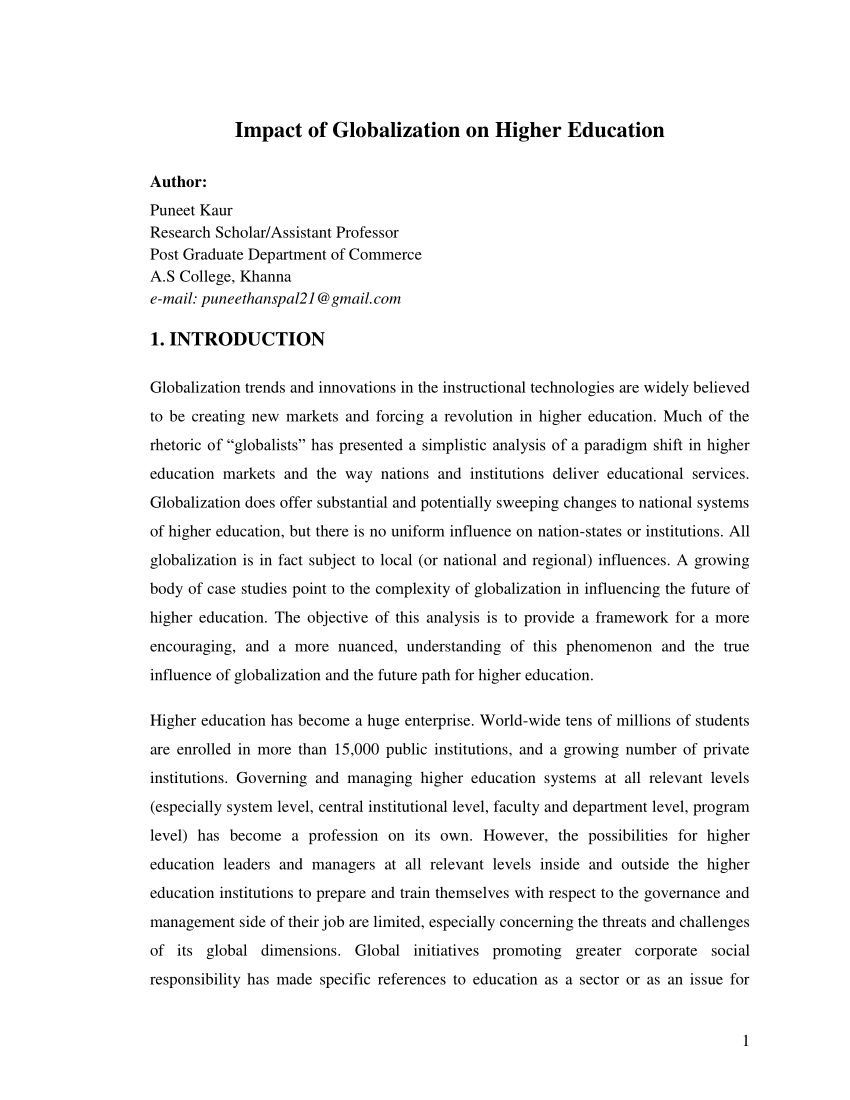 research paper about impact of globalization on education