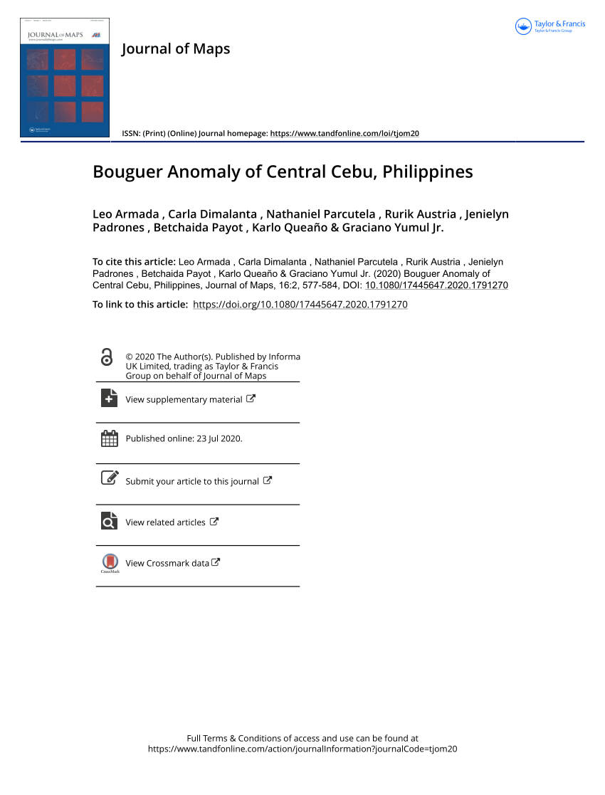 Pdf Bouguer Anomaly Of Central Cebu Philippines