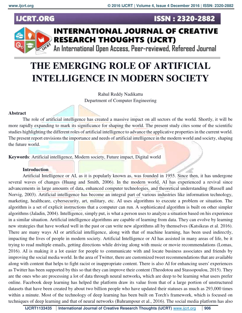 PDF) THE EMERGING ROLE OF ARTIFICIAL INTELLIGENCE IN MODERN SOCIETY