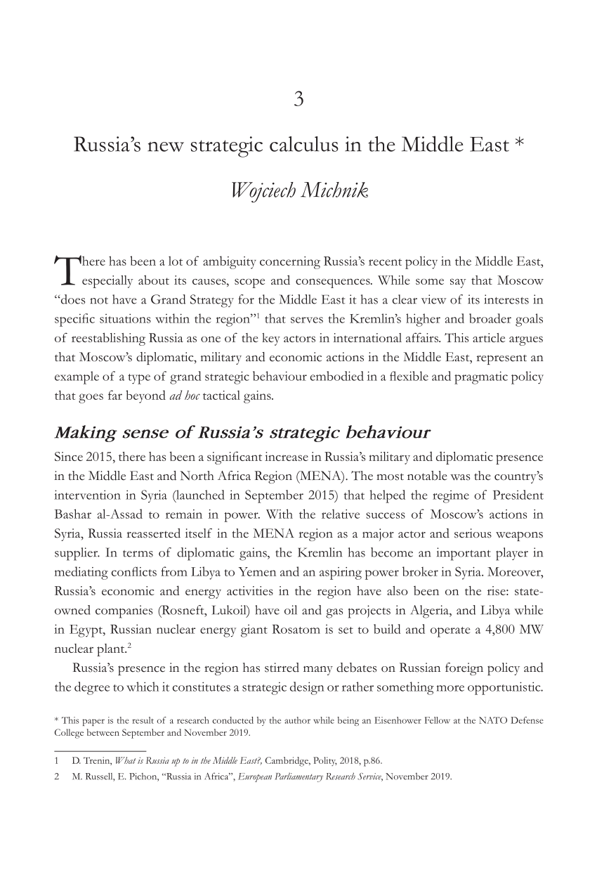 Pdf Russia New Strategic Calculus In The Middle East