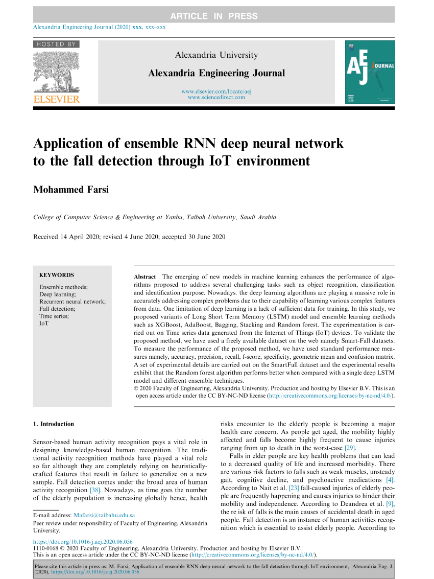 Pdf Application Of Ensemble Rnn Deep Neural Network To The Fall Detection Through Iot Environment