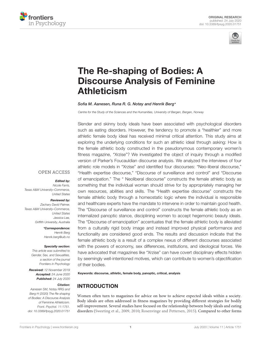 PDF) The Re-shaping of Bodies: A Discourse Analysis of Feminine Athleticism