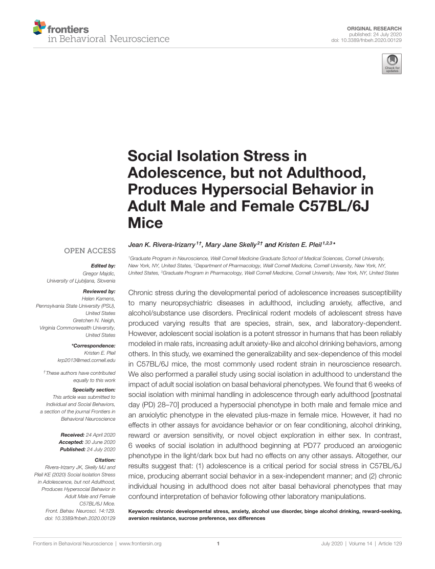 Pdf Social Isolation Stress In Adolescence But Not Adulthood Produces Hypersocial Behavior 