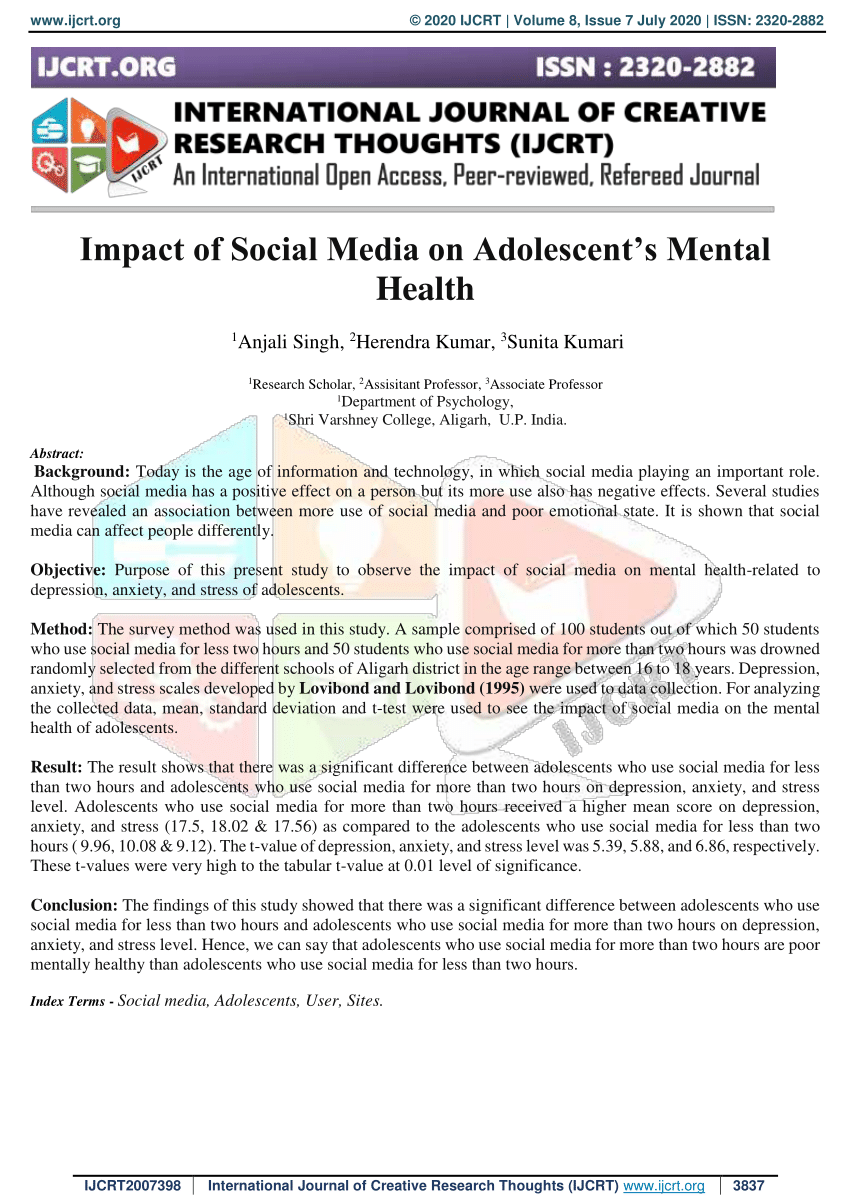 research paper on impact of social media on youth