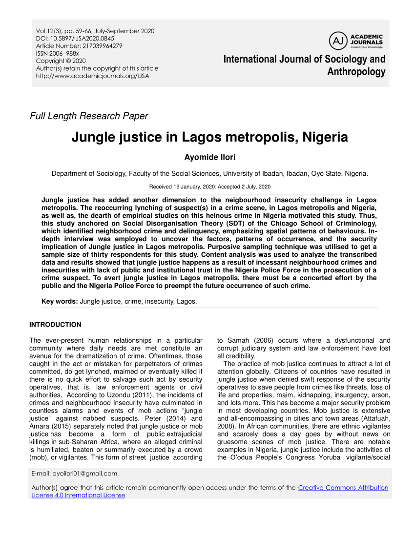 write an essay on jungle justice