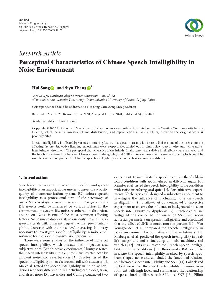 (PDF) Perceptual Characteristics of Chinese Speech Intelligibility in ...