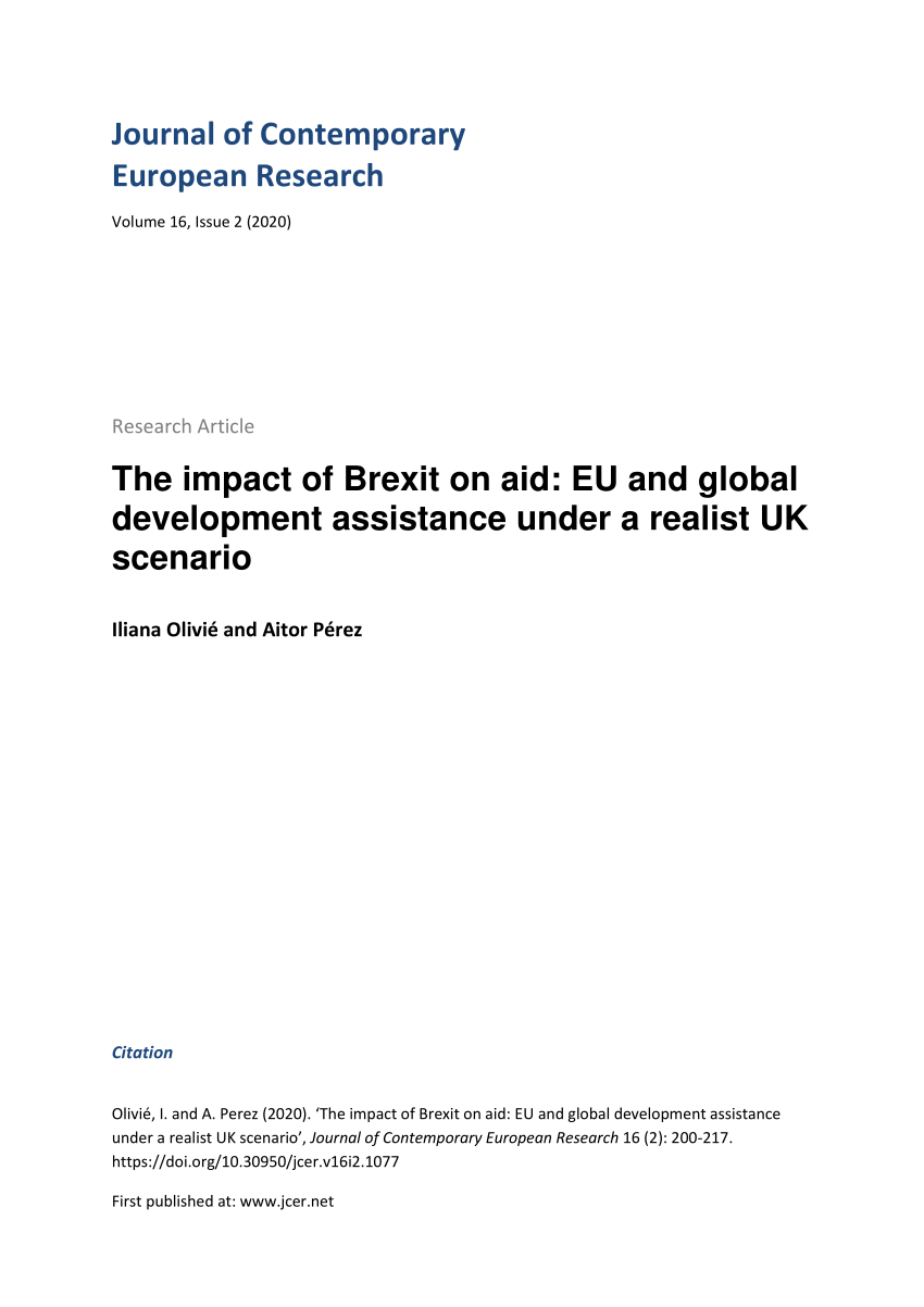 Pdf The Impact Of Brexit On Aid Eu And Global Development Assistance Under A Realist Uk Scenario