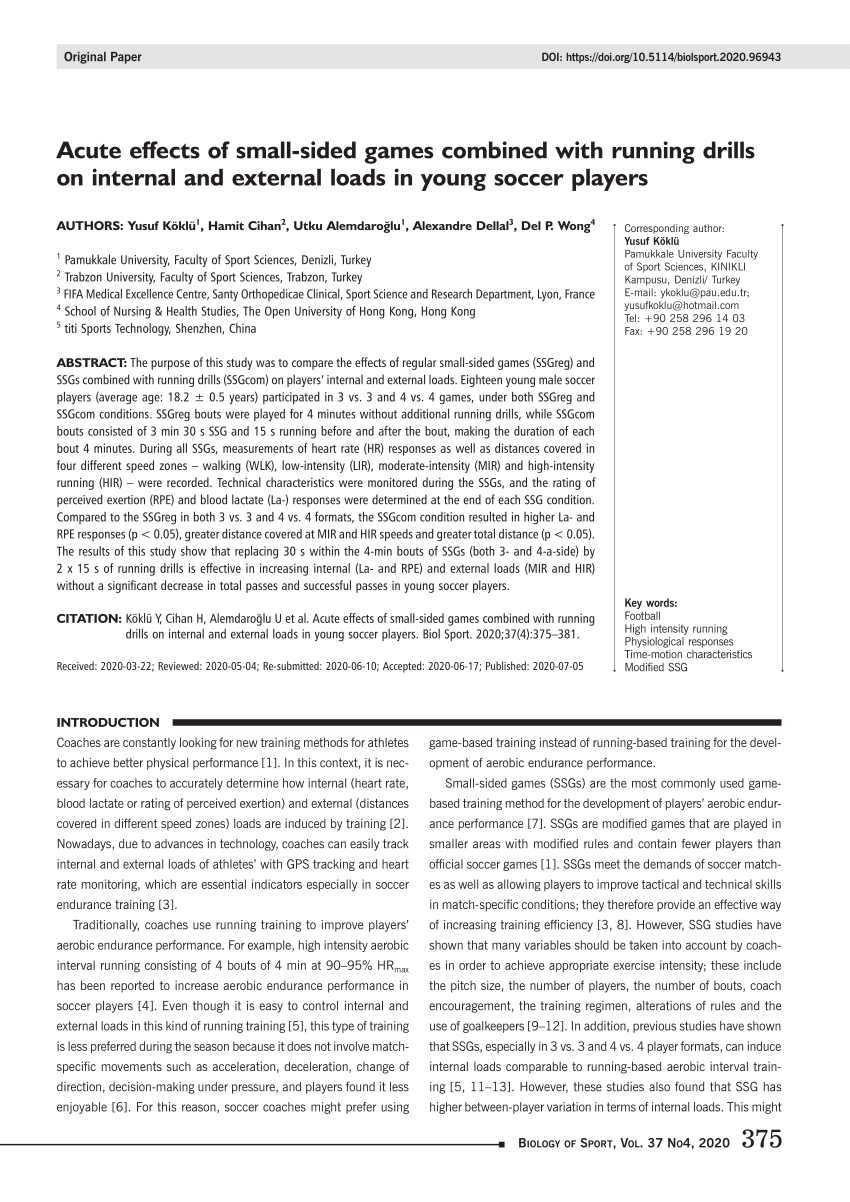 External and internal load during the effort tests in different ages in  young futsal players: association between leg power, shot speed and fatigue  levels in: Comparative Exercise Physiology Volume 19 Issue 2 (2023)