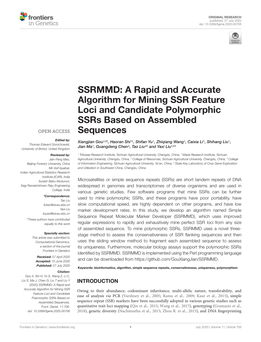 Pdf Ssrmmd A Rapid And Accurate Algorithm For Mining Ssr Feature Loci And Candidate Polymorphic Ssrs Based On Assembled Sequences