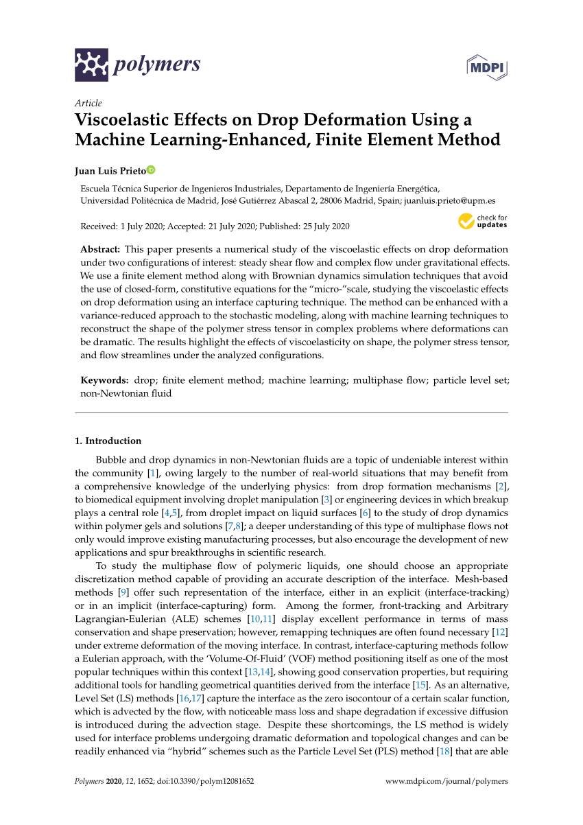 Pdf Viscoelastic Effects On Drop Deformation Using A Machine Learning Enhanced Finite Element Method