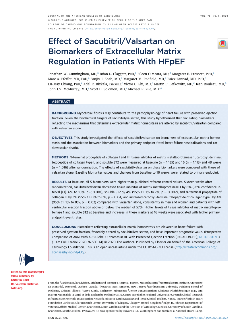 Pdf Effect Of Sacubitril Valsartan On Biomarkers Of Extracellular Matrix Regulation In Patients With Hfpef