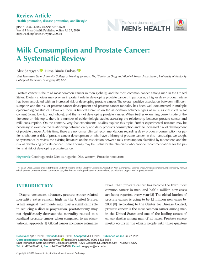 Pdf Milk Consumption And Prostate Cancer A Systematic Review