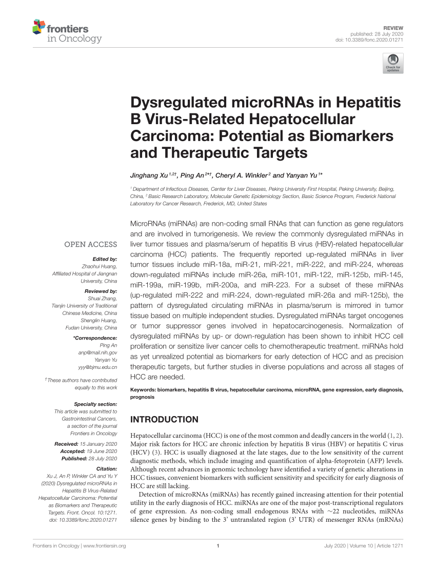 (PDF) Dysregulated microRNAs in Hepatitis B Virus-Related 