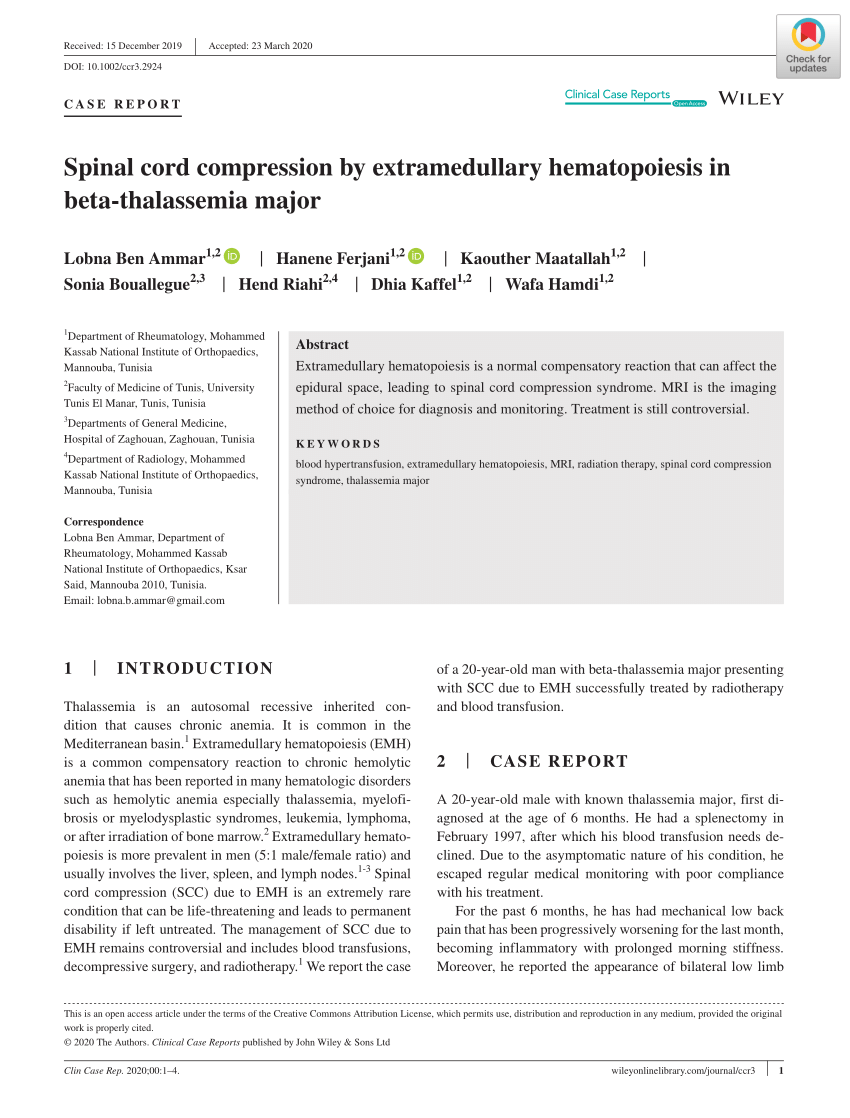 Pdf Spinal Cord Compression By Extramedullary Hematopoiesis In Beta‐thalassemia Major