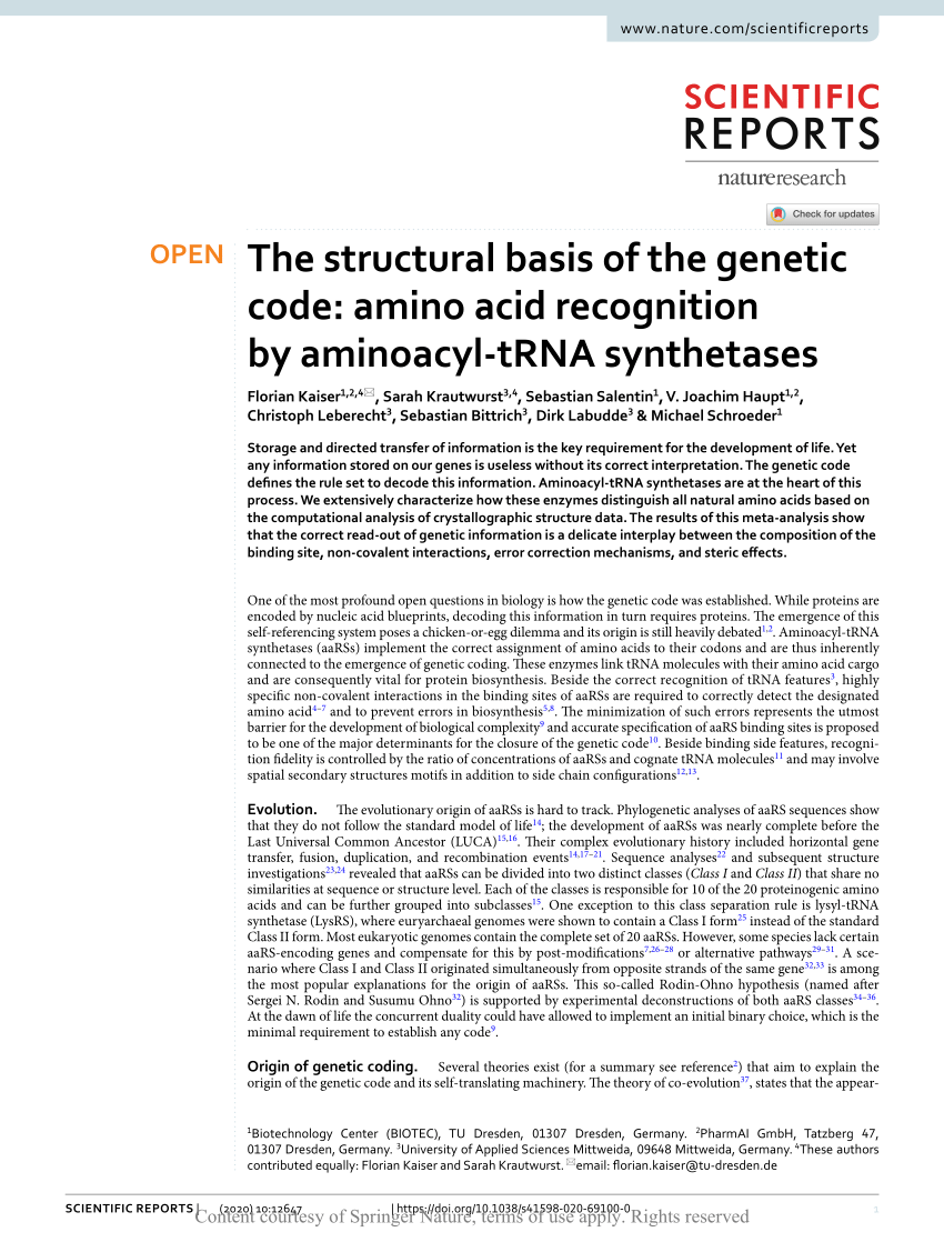 (PDF) The structural basis of the genetic code: amino acid