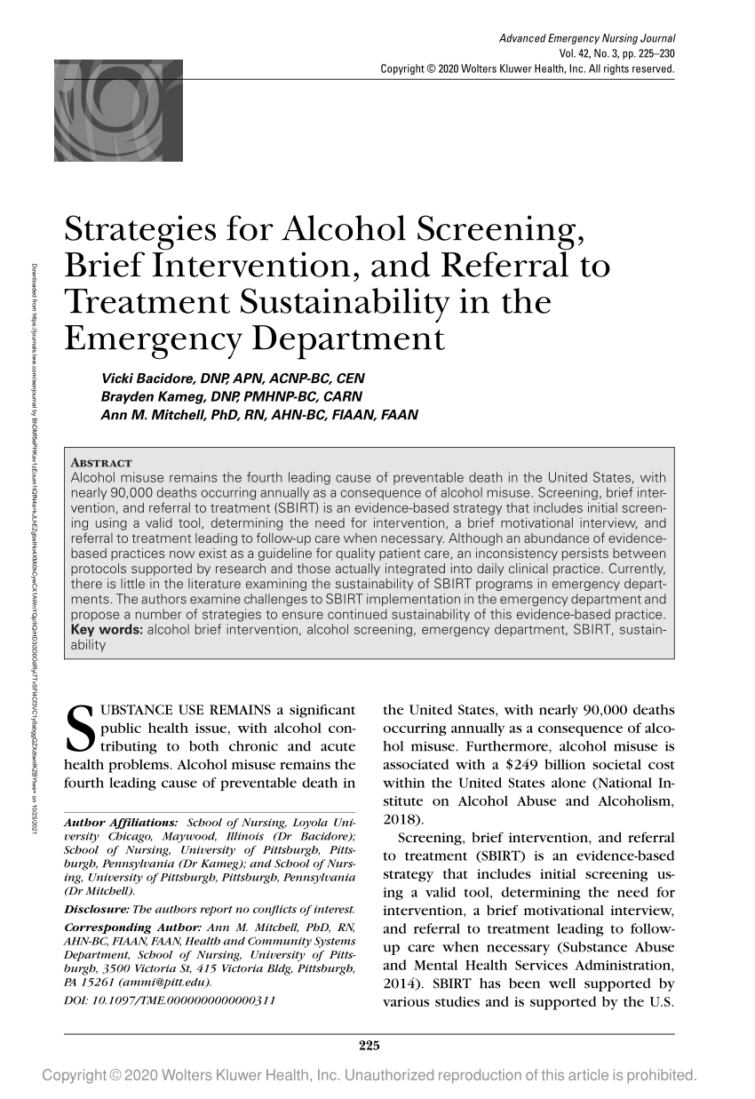 Pdf Strategies For Alcohol Screening Brief Intervention And