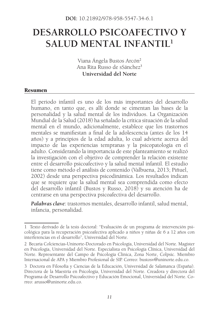 PDF) DESARROLLO PSICOAFECTIVO Y SALUD MENTAL INFANTIL