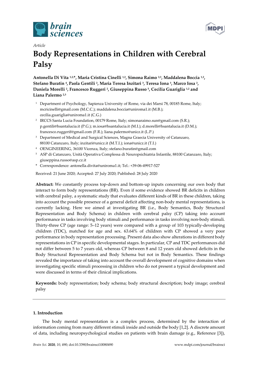 PDF Body Representations in Children with Cerebral Palsy