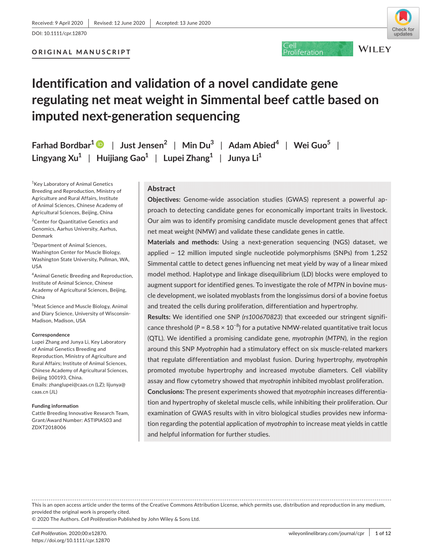 Pdf Identification And Validation Of A Novel Candidate Gene Regulating Net Meat Weight In Simmental Beef Cattle Based On Imputed Next Generation Sequencing