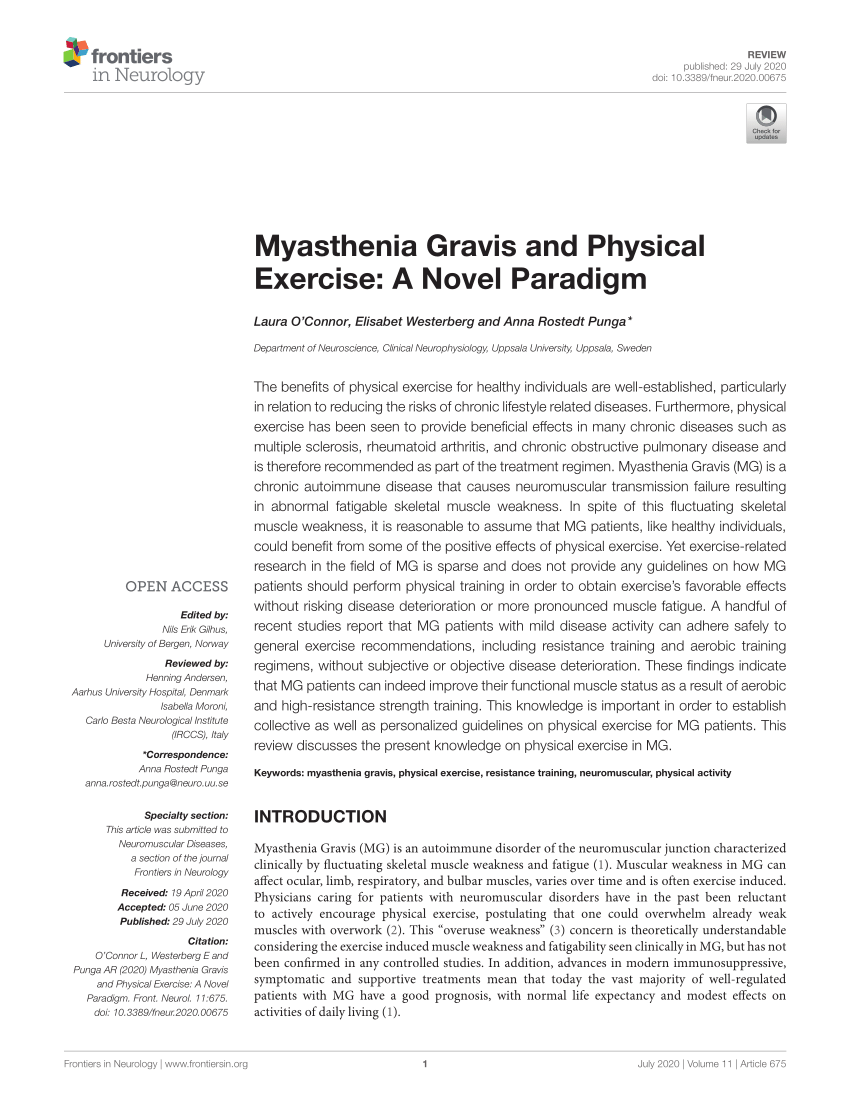 PDF) Myasthenia Gravis and Physical Exercise: A Novel Paradigm